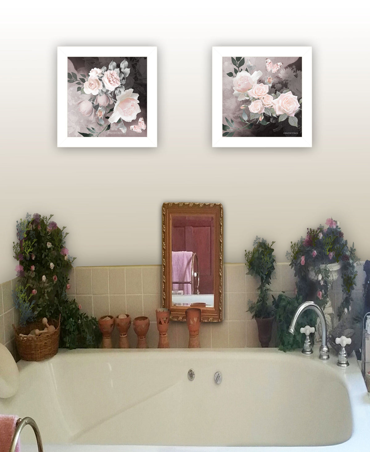 Set Of Two Noir Roses 5 White Framed Print Wall Art LuxuryLifeWay Online Store
