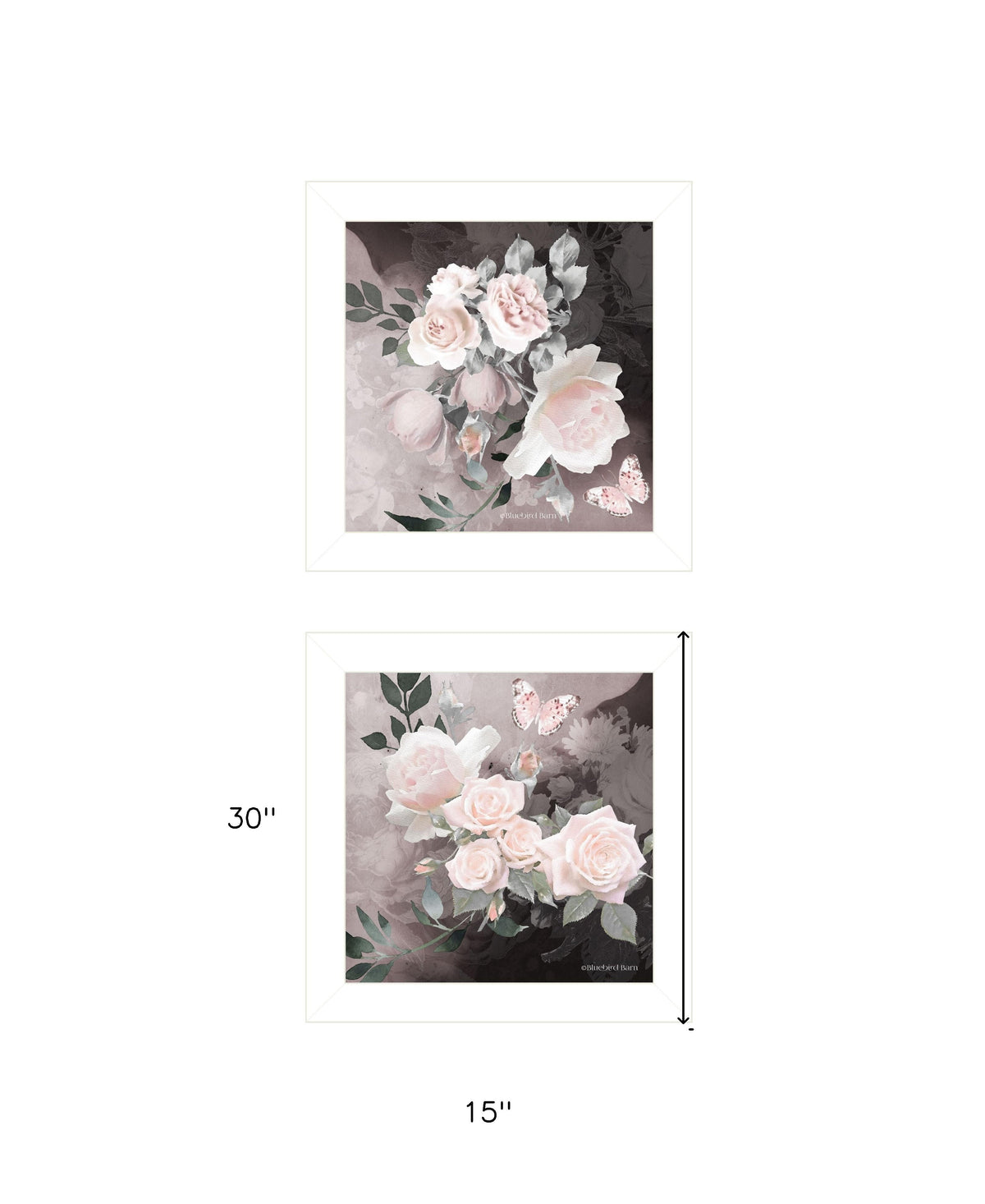 Set Of Two Noir Roses 5 White Framed Print Wall Art LuxuryLifeWay Online Store