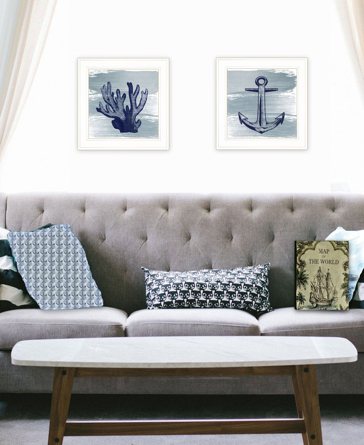 Set Of Two The Beach Coastal 1 White Framed Print Wall Art LuxuryLifeWay Online Store