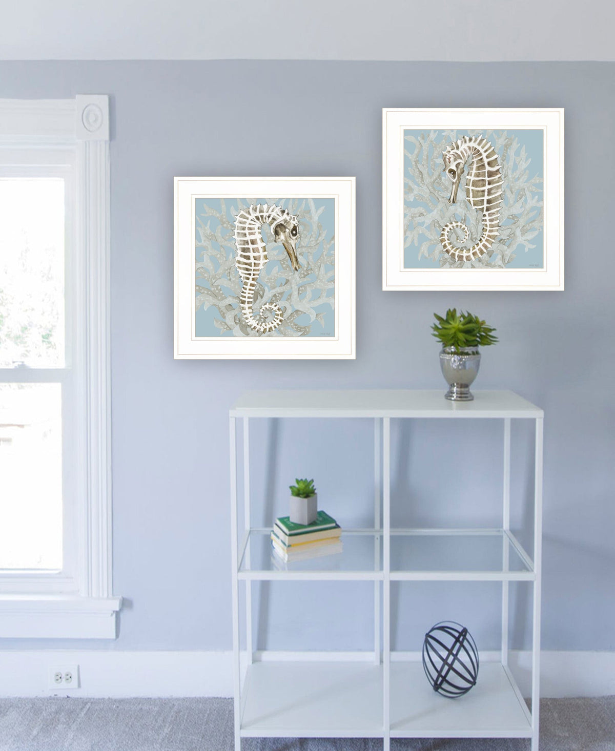 Set Of Two Coral Seahorse White Framed Print Wall Art LuxuryLifeWay Online Store