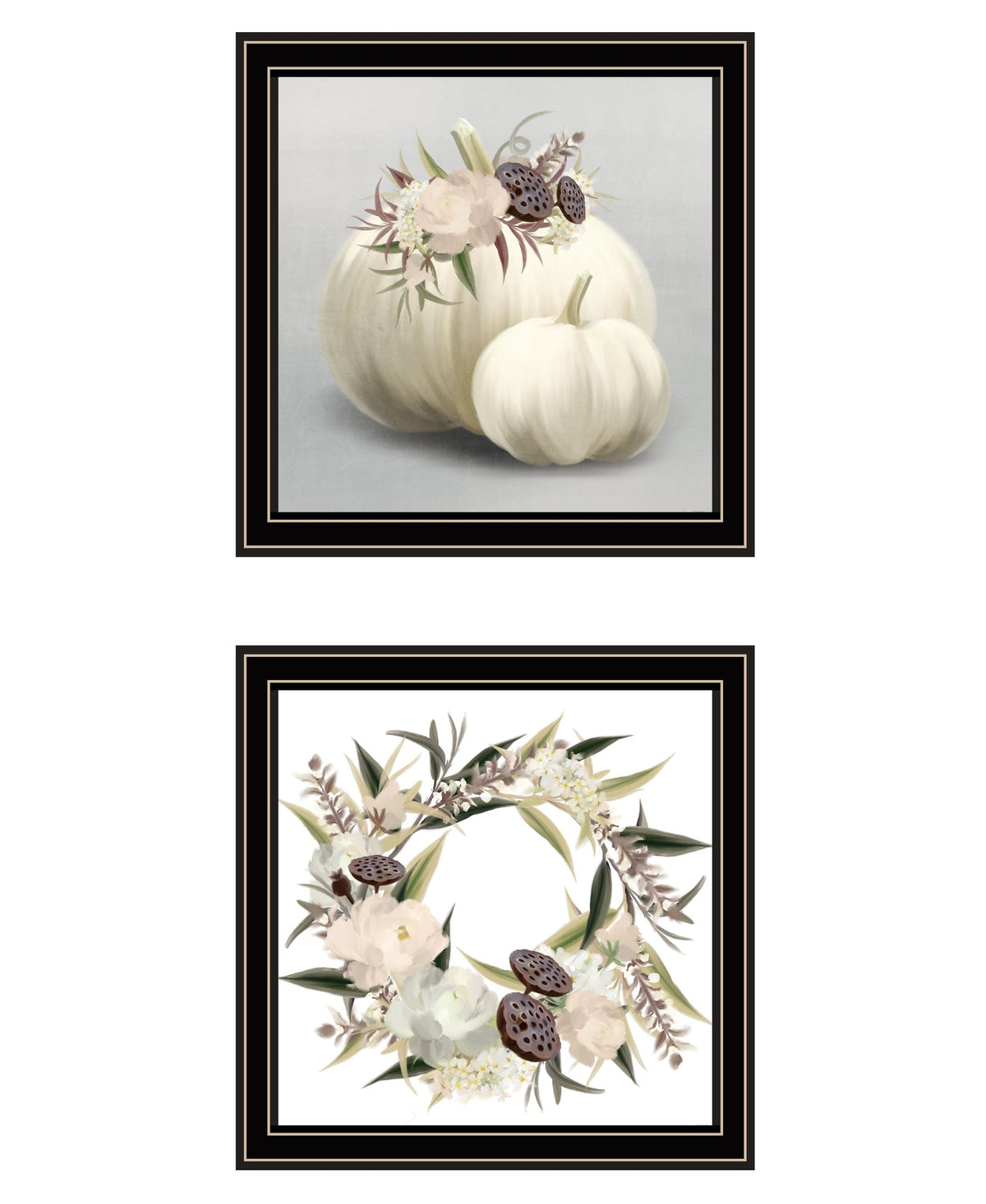Set Of Two BOHO Pumpkins and Flowers 1 Black Framed Print Wall Art LuxuryLifeWay Online Store