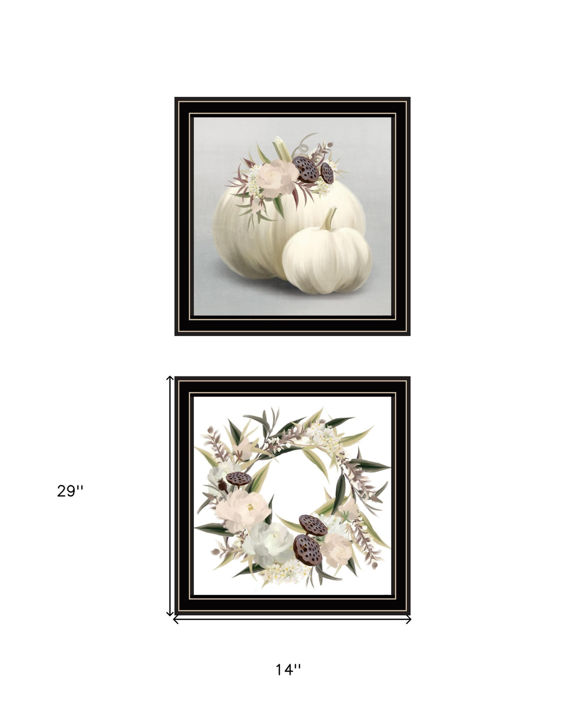 Set Of Two BOHO Pumpkins and Flowers 1 Black Framed Print Wall Art LuxuryLifeWay Online Store