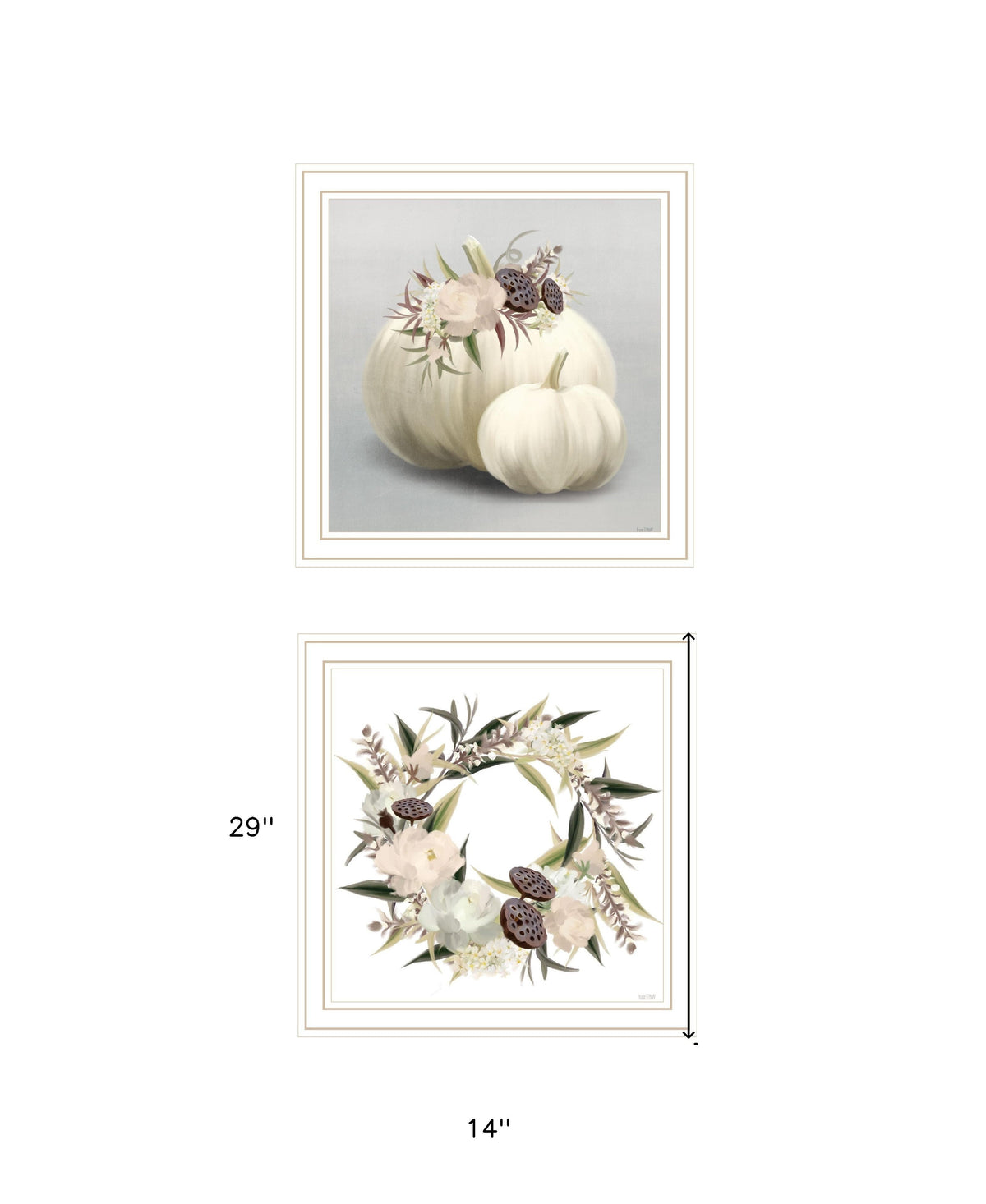 Set Of Two BOHO Pumpkins and Flowers 2 White Framed Print Wall Art LuxuryLifeWay Online Store