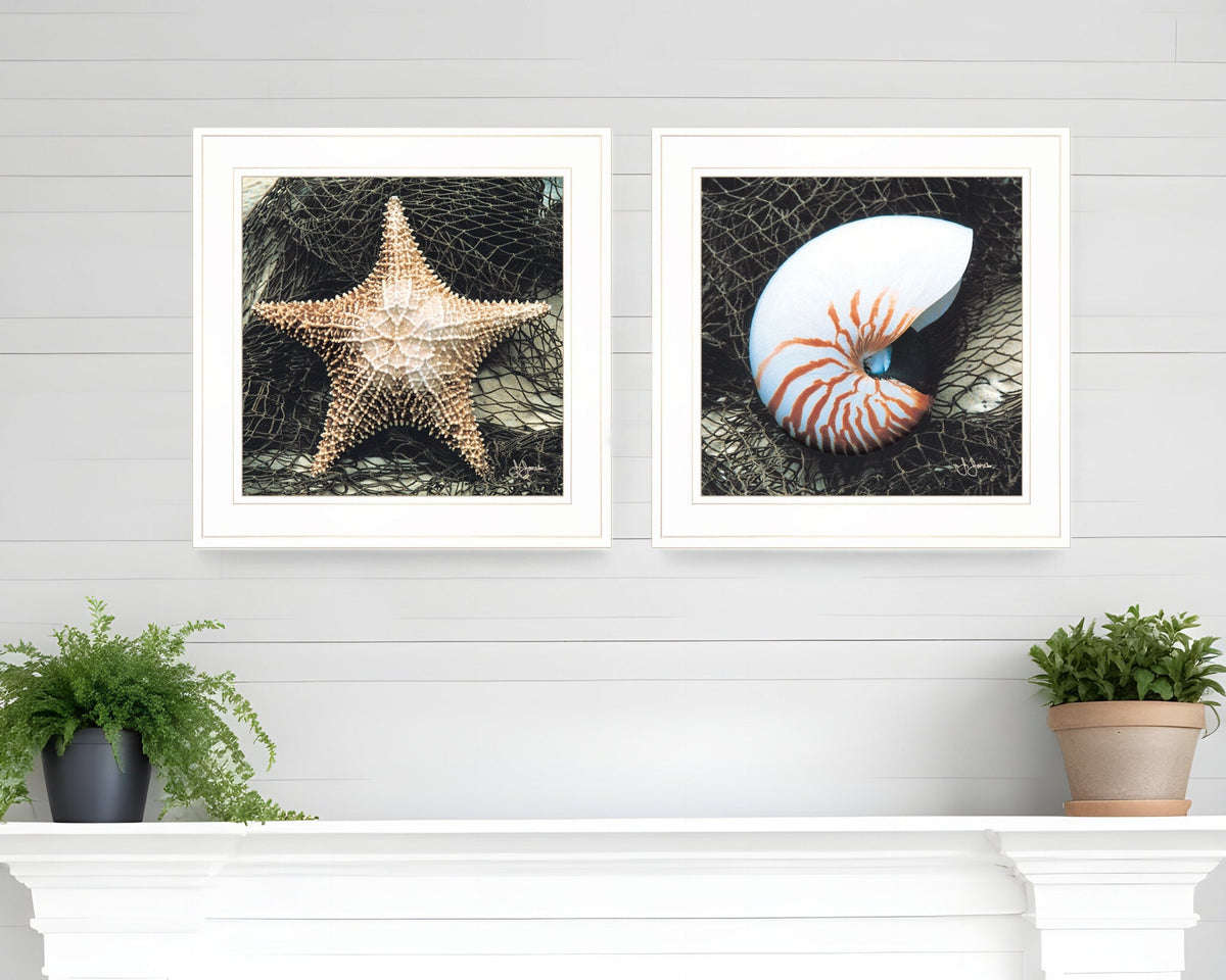 Set Of Two Ocean Net White Framed Print Wall Art LuxuryLifeWay Online Store