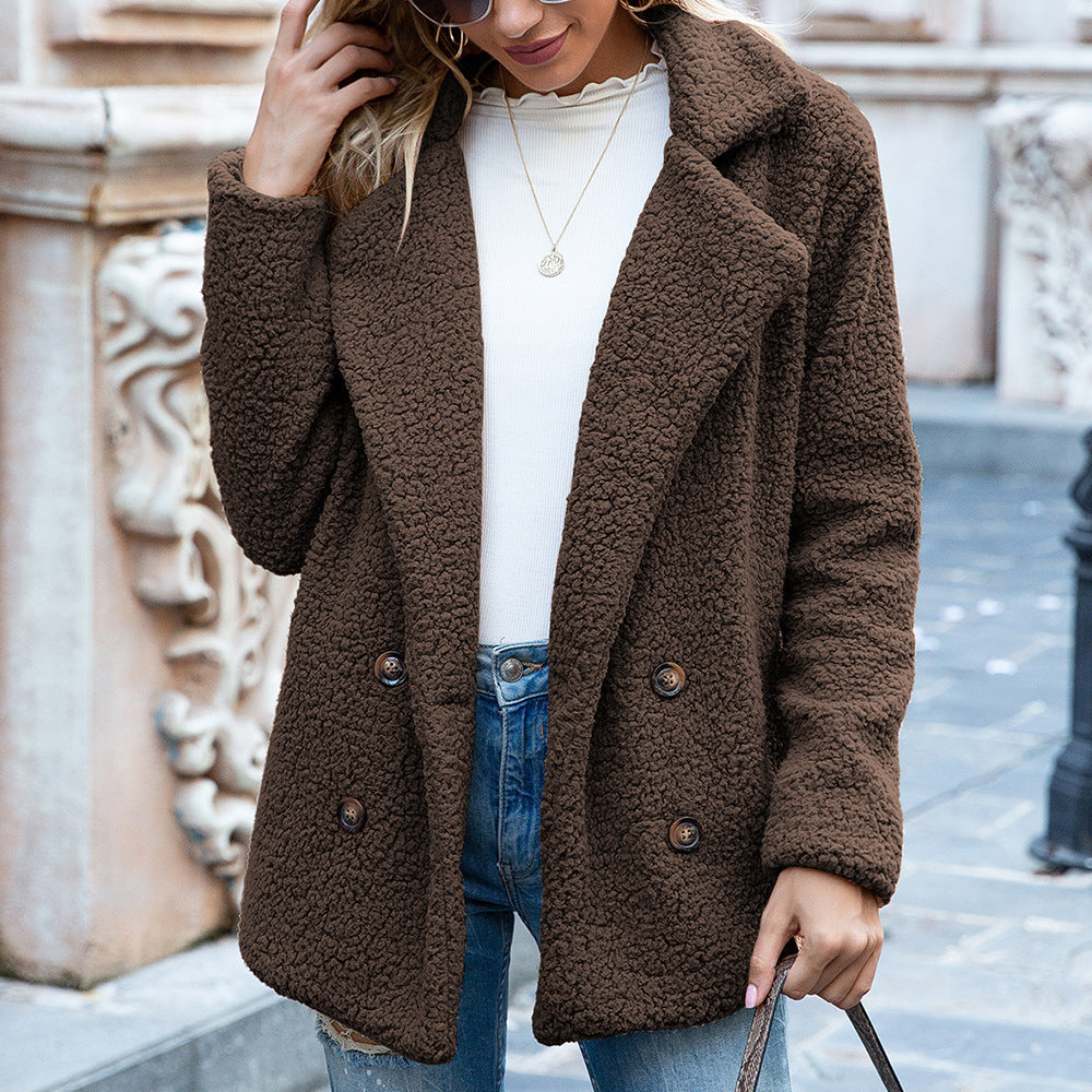 Loose Lapel Fluffy Coat Winter Button Jacket Cardigan Outwear For Women Clothing LadyShow.Store