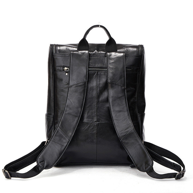 First layer leather black computer backpack CJD
