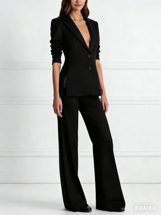 Black Single-Breasted Side Stripe Blazer And Trousers 2-Piece Suit NorixaFashion.com