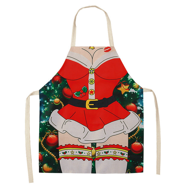 Christmas Santa Claus Kitchen Home Apron Linen Polyester Cartoon PearlNestDecor.com