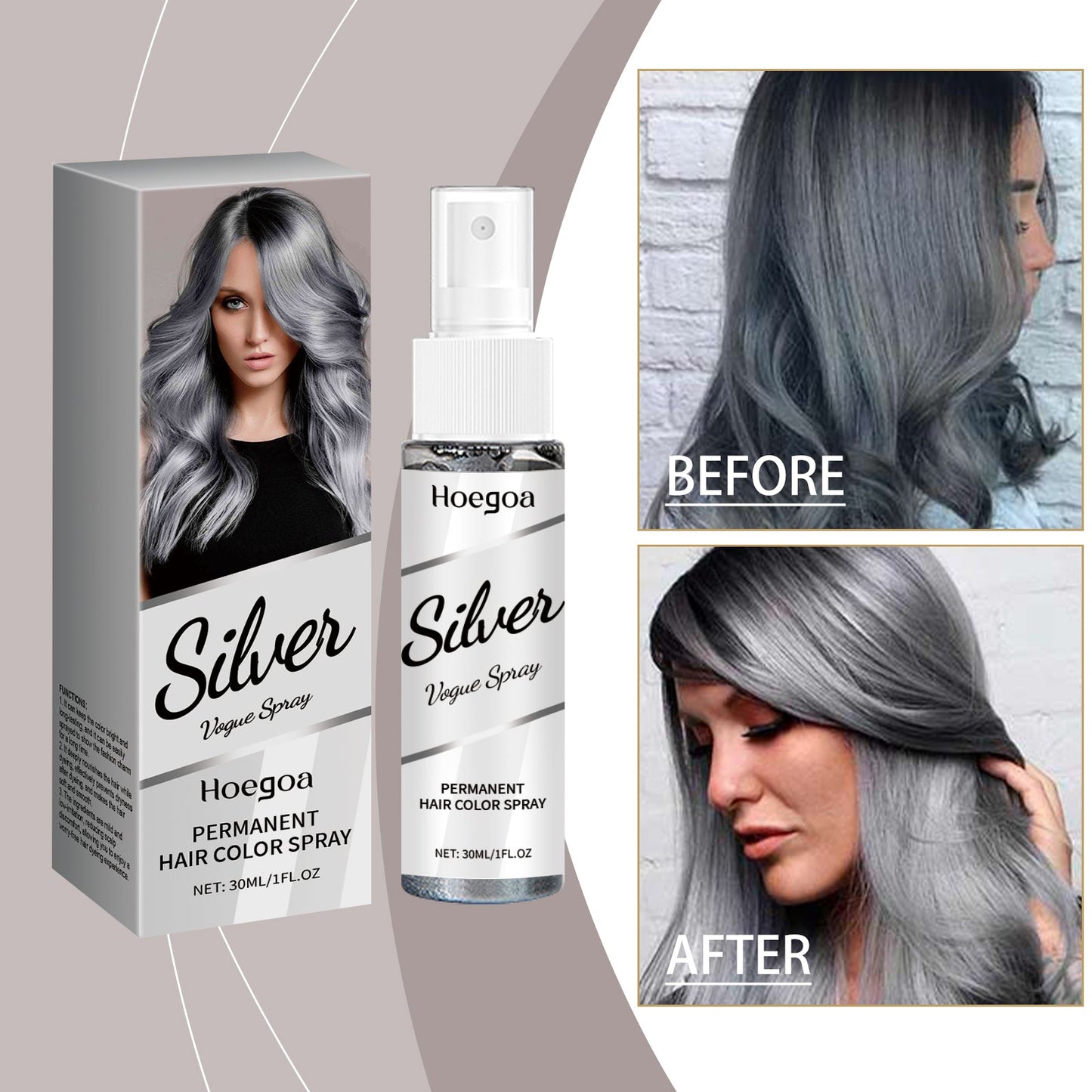 Silver Gray Hair Dye Spray 30ml Tri Light Beauty