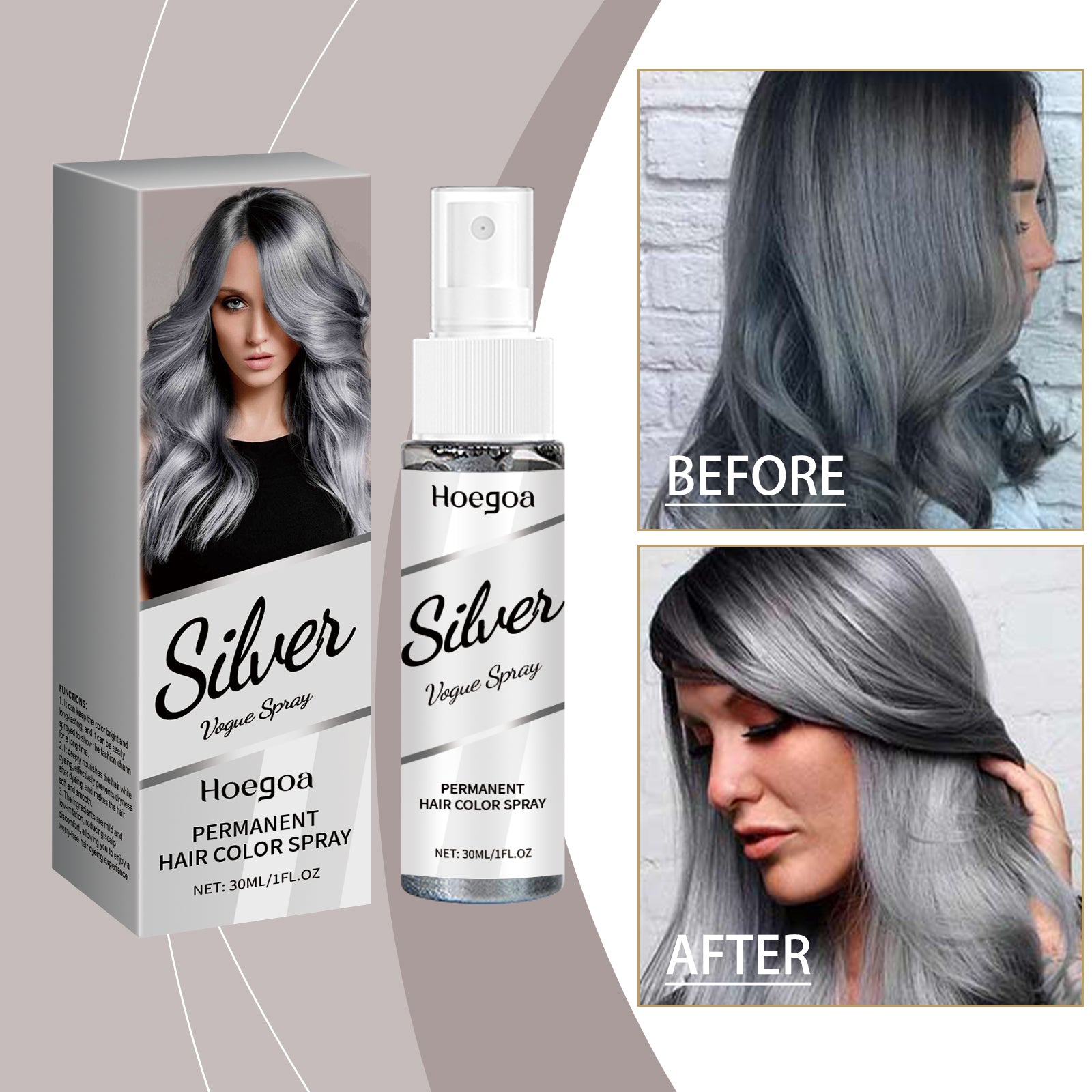 Silver Gray Hair Dye Spray 30ml Tri Light Beauty