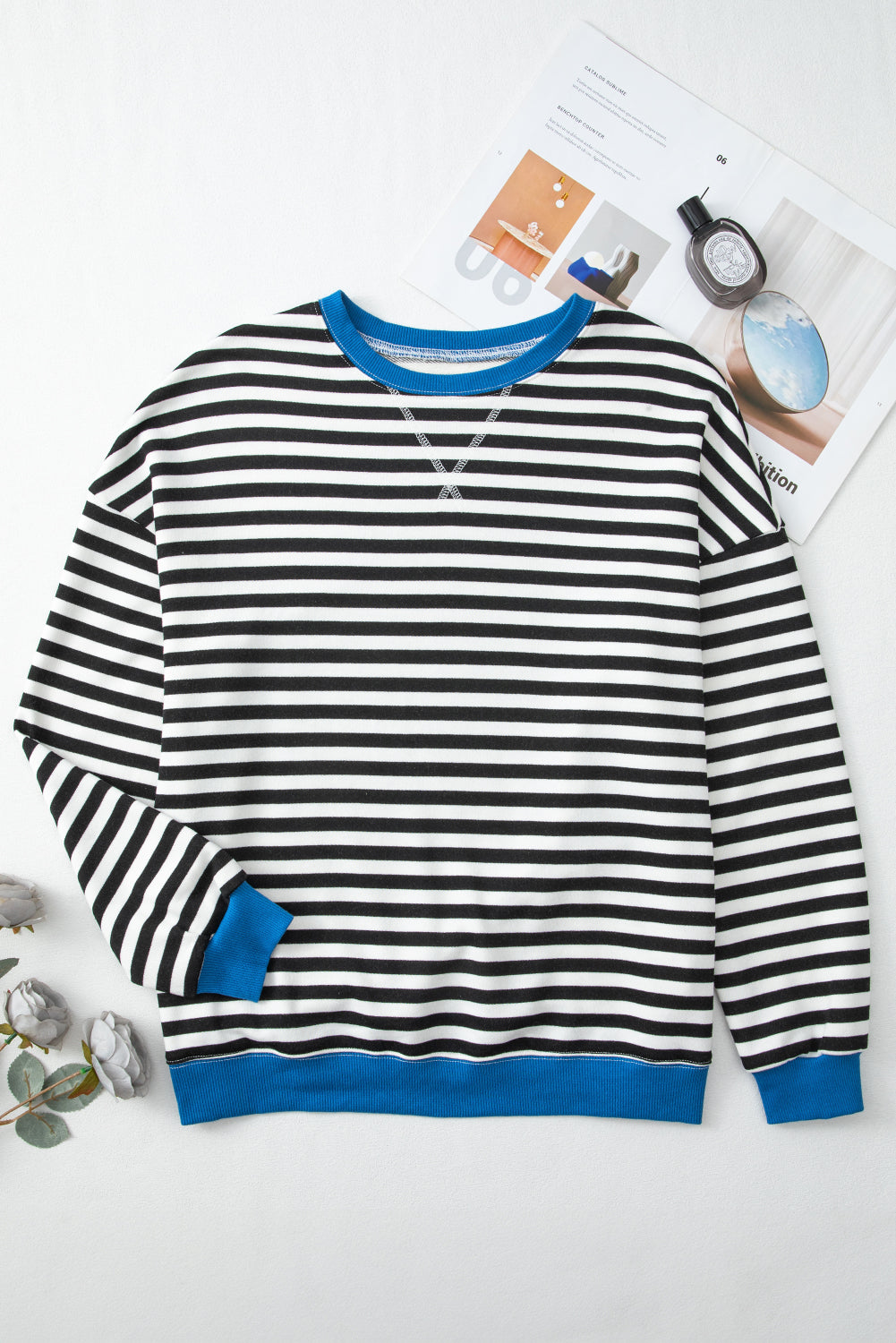 Elliana Stripe Crossed Stitch Drop Shoulder Sweatshirt LuxuryLifeWay Online Store