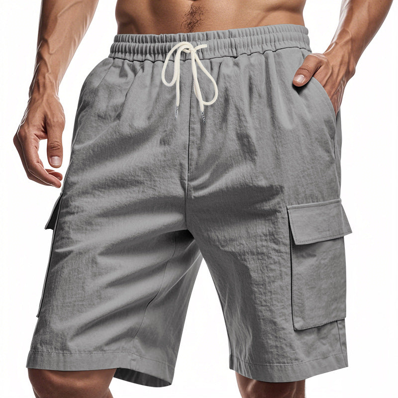 Loose Sports And Leisure Solid Color Linen Drawstring Shorts NorixaFashion.com