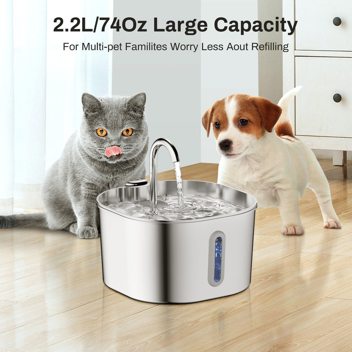 Stainless Steel Smart Pet Water Dispenser Automatic Circulation Large Capacity Pets Fashion