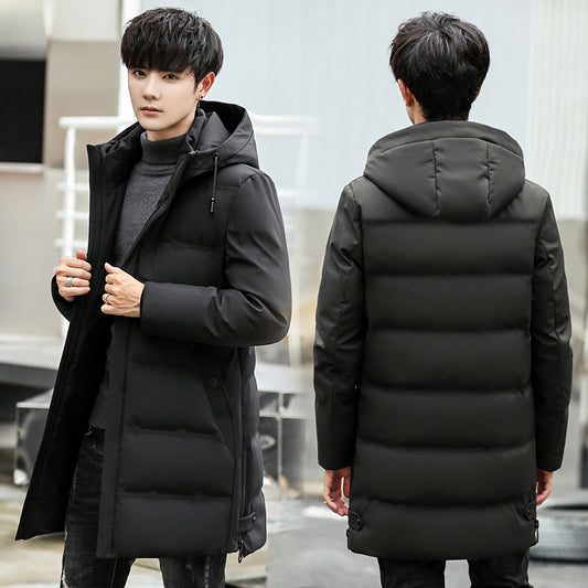 Korean Hooded White Duck Down Winter Long Warm Jacket Men's CJD