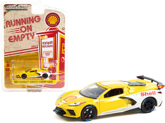 2021 Chevrolet Corvette C8 Stingray Coupe "Shell Oil" Yellow and White "Running on Empty" Series 13 1/64 Diecast Model Car by Greenlight LuxuryLifeWay Online Store