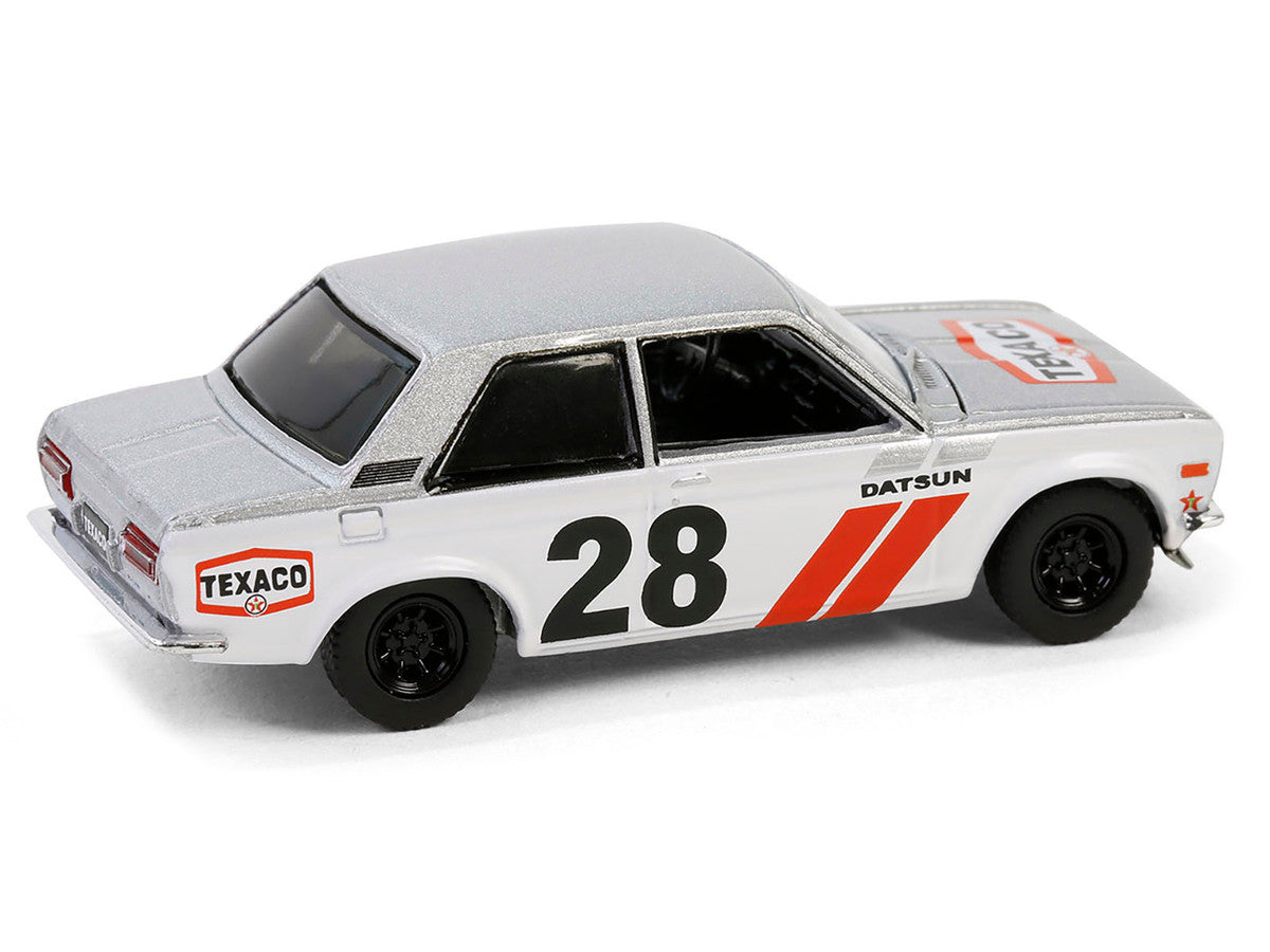 1970 Nissan Datsun 510 #28 "Texaco" Silver Metallic and White with Red Stripes "Texaco Special Edition" Series 1 1/64 Diecast Model Car by Greenlight LuxuryLifeWay Online Store