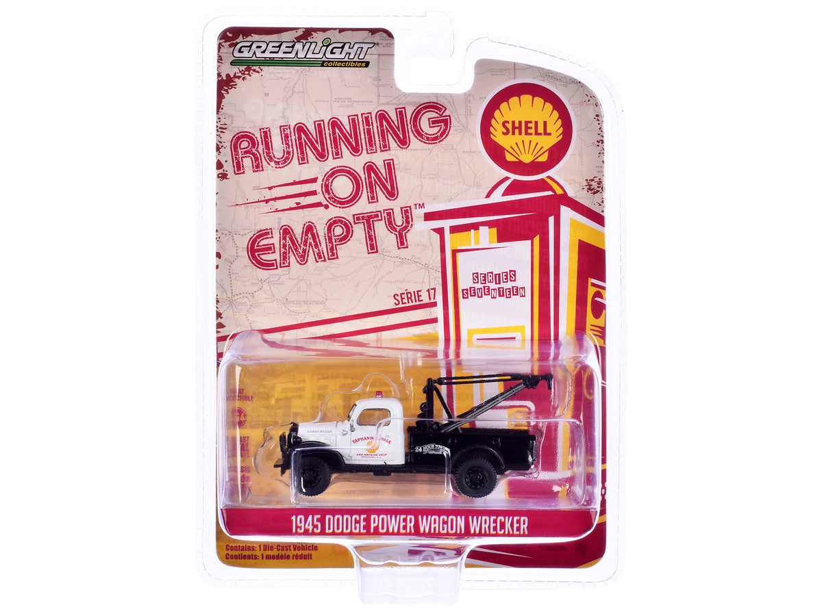 1945 Dodge Power Wagon Wrecker Tow Truck "Shell Oil" White and Black "Running on Empty" Series 17 1/64 Diecast Model Car by Greenlight LuxuryLifeWay Online Store