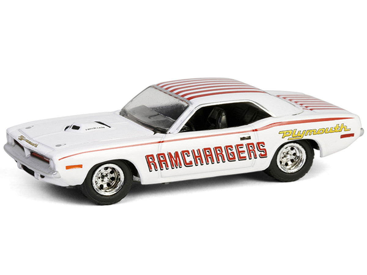 1970 Plymouth Hemi Barracuda "Ramchargers" White with Red Stripes "Running on Empty" Series 17 1/64 Diecast Model Car by Greenlight LuxuryLifeWay Online Store