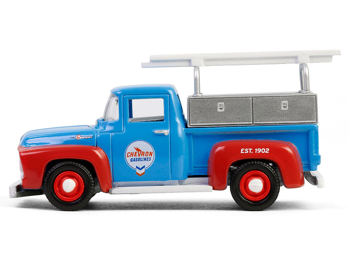 1956 Ford F-100 Pickup Truck with Tool Boxes and Ladders "Chevron" Blue and Red "Chevron Special Edition" Series 1 1/64 Diecast Model Car by Greenlight LuxuryLifeWay Online Store