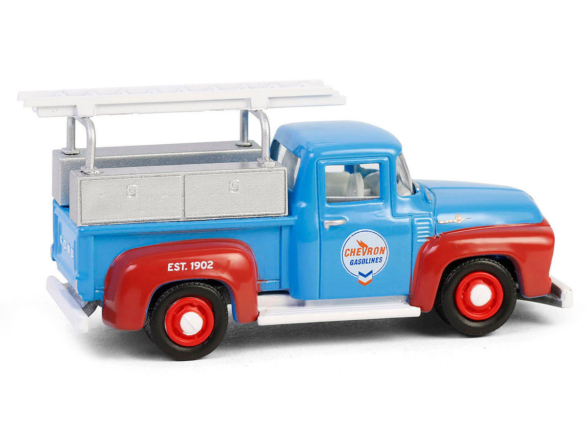 1956 Ford F-100 Pickup Truck with Tool Boxes and Ladders "Chevron" Blue and Red "Chevron Special Edition" Series 1 1/64 Diecast Model Car by Greenlight LuxuryLifeWay Online Store