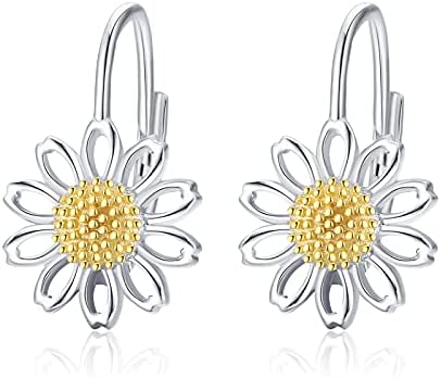 Daisy Leverback Hoop Earrings in White Gold Plated Sterling Silver LadyShow.Store
