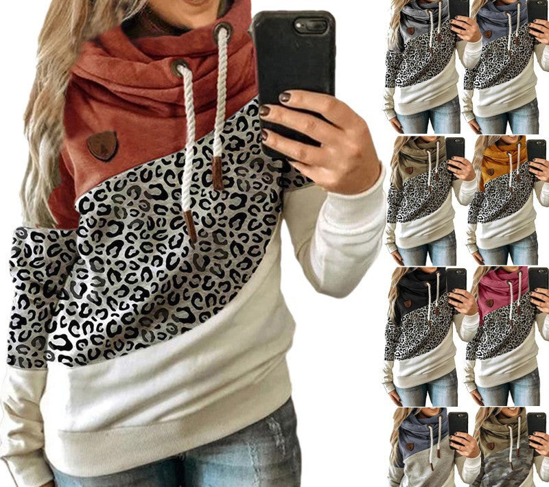 Printed stitching hooded fleece loose sweatshirt