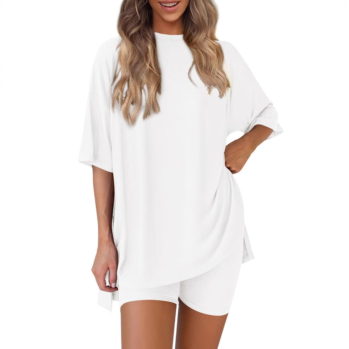New Loose Fashion Solid Color Casual Two-piece Suit NorixaFashion.com