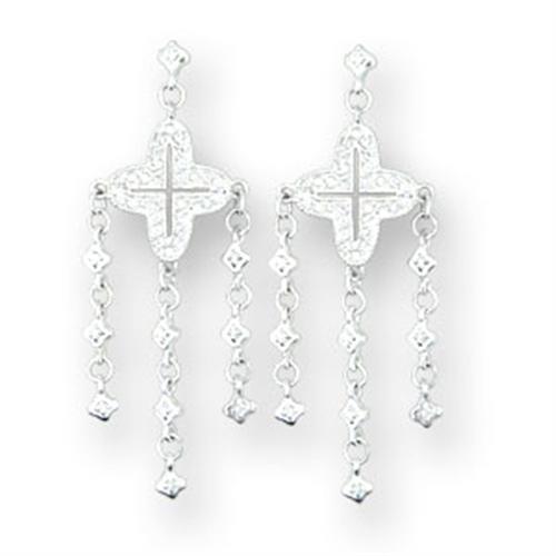 414222 - High-Polished 925 Sterling Silver Earrings with AAA Grade CZ  in Clear LuxuryLifeWay Online Store