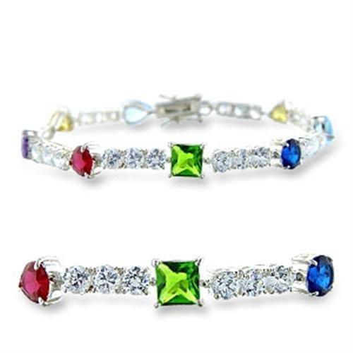 414402 - High-Polished 925 Sterling Silver Bracelet with AAA Grade CZ  in Multi Color LuxuryLifeWay Online Store