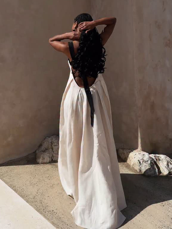 Two - Tone Bustier - Style Maxi Dress With Open Back NorixaFashion.com