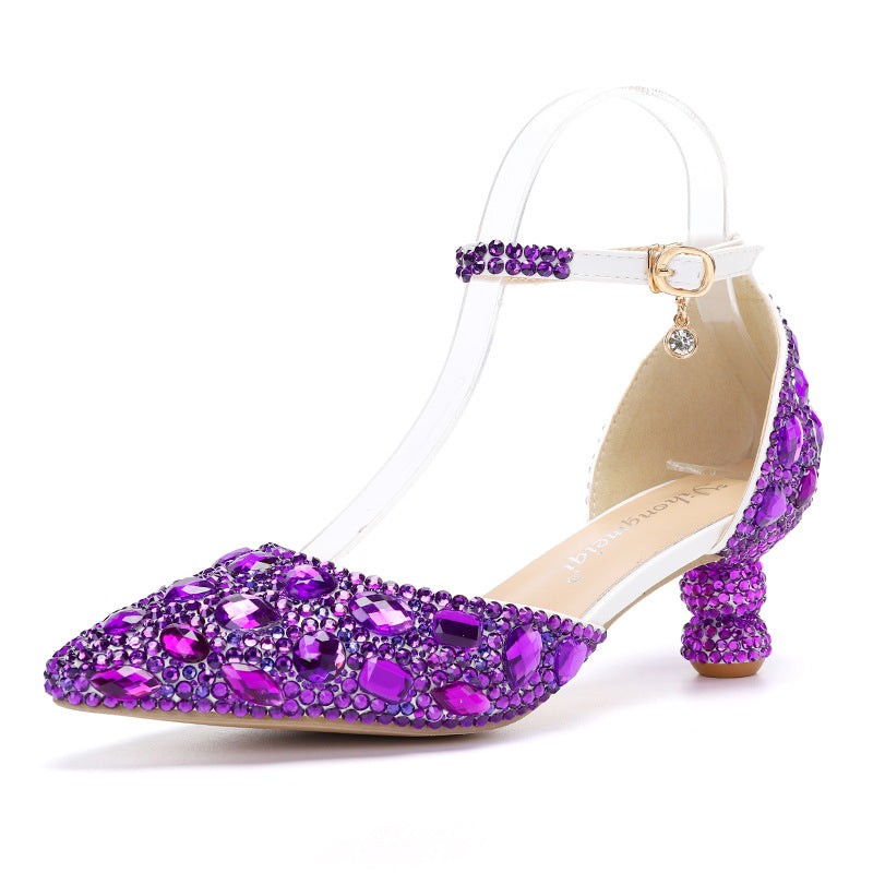 Low-top Summer New Blue Color Pointed Gourd Heel Rhinestone Multi-color Fashion Wedding Banquet Women's Shoes LuxuryLifeWay Online Store