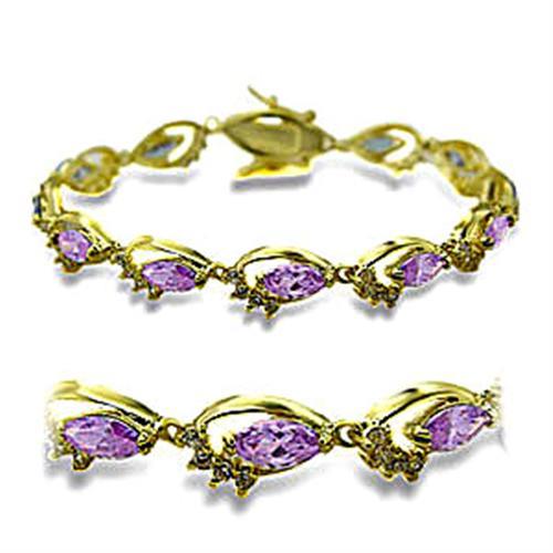 415702 - Gold Brass Bracelet with AAA Grade CZ  in Light Amethyst LuxuryLifeWay Online Store