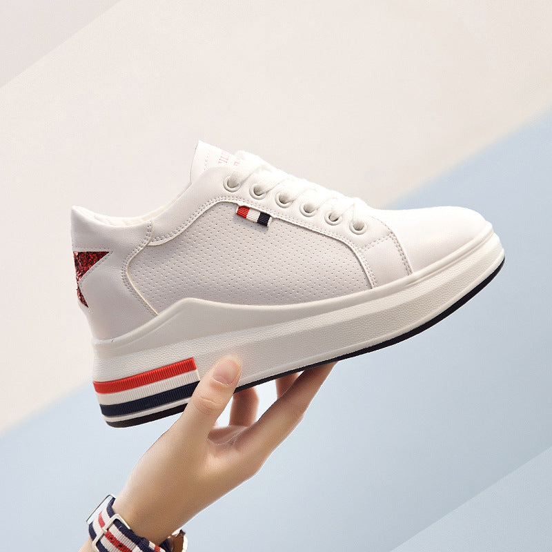 Elevated Sneakers, Versatile Lace-Up White Shoes LadyShow.Store