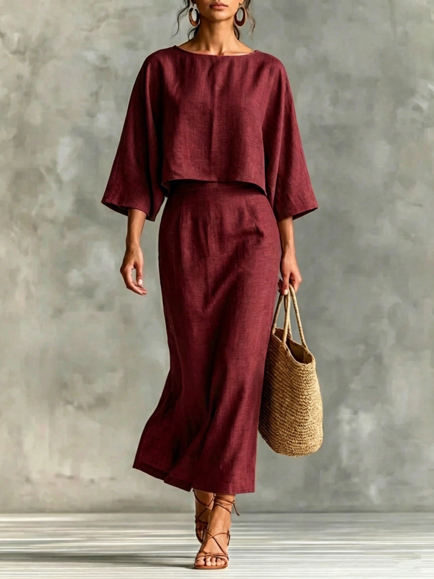 Womens High-Waisted Midi Skirt And Loose Top Set NorixaFashion.com