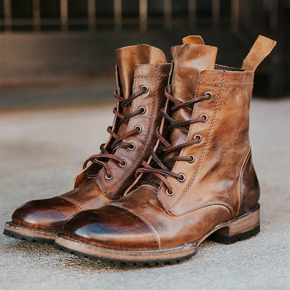 Round toe retro lace-up casual short boots LadyShow.Store