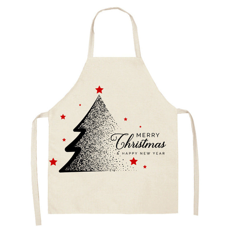 Christmas Deer Art Pattern Female Cleaning Home Cooking Kitchen Apron Chef Ear Cotton Linen PearlNestDecor.com