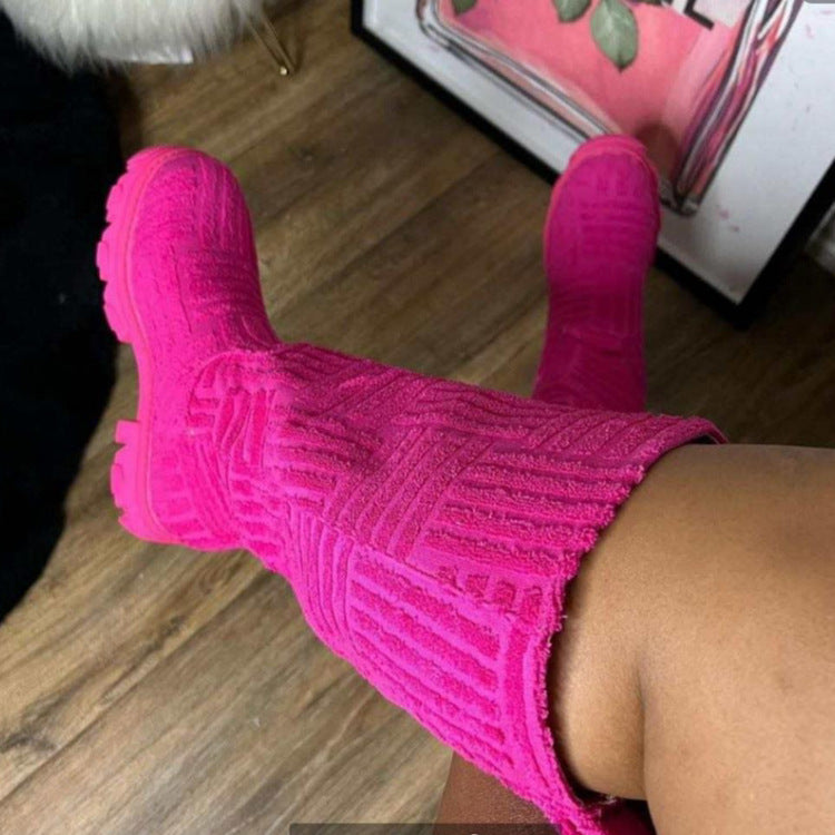 Mid Calf Boots Fashion Platform Western Boots Women Autumn Winter Shoes LadyShow.Store