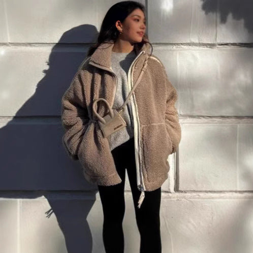 Fashion Loose Anti-cashmere Personality Casual Zip Coat CJD