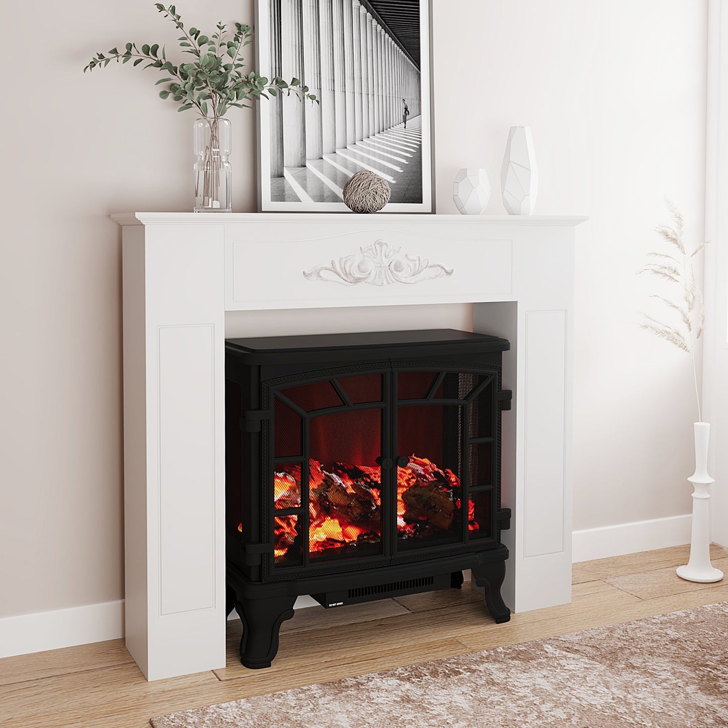 Freestanding Fireplace Surround, Modern Fireplace Mantel with Leg for Electric Fireplaces, 44.7" W x 40" H, White PearlNestDecor.com