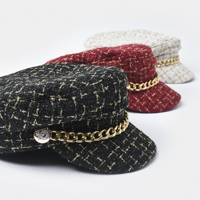 Vintage Tweed Octagonal Hat NorixaFashion.com