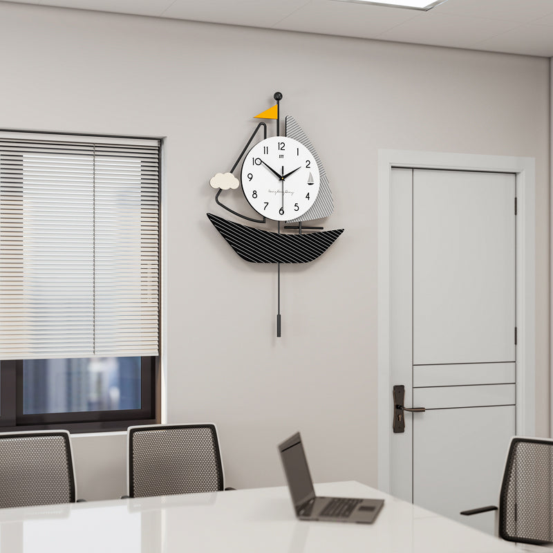 Modern Sailboat Pendulum Wall Clock Nautical Living Room Decor PearlNestDecor.com