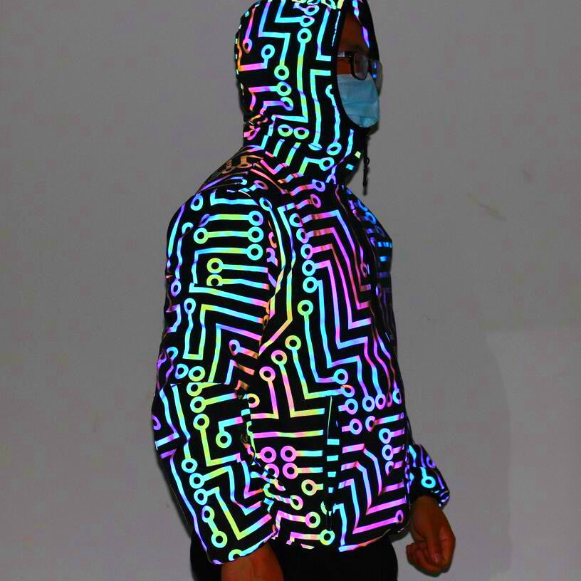 Rainbow Reflective Jacket for Men and Women (Hip Hop) Pi-Mart