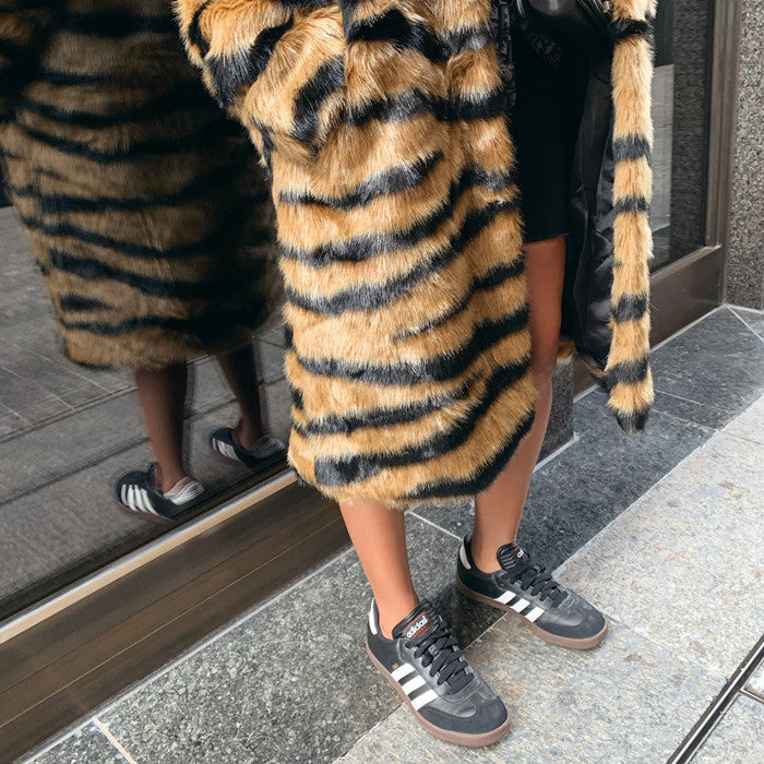 Faux Fur Coat With Tiger Pattern Fur And Long Artificial Hair LadyShow.Store