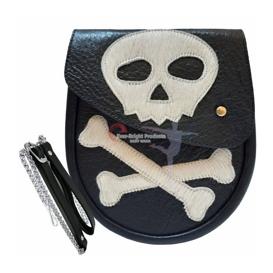 Scottish Kilt Semi Dress Sporran Genuine 100% Real Leather White SKULL Sporran.11