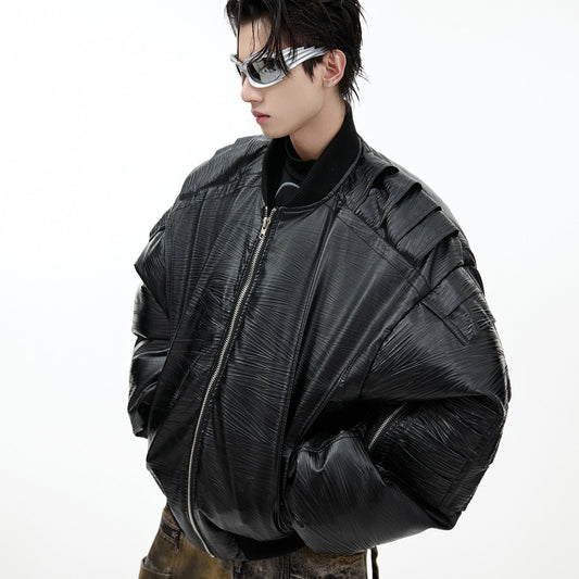 PU Leather Thickened Baseball Cotton-padded Jacket Coat Metal Breasted Flight Jacket Best YouTube Store