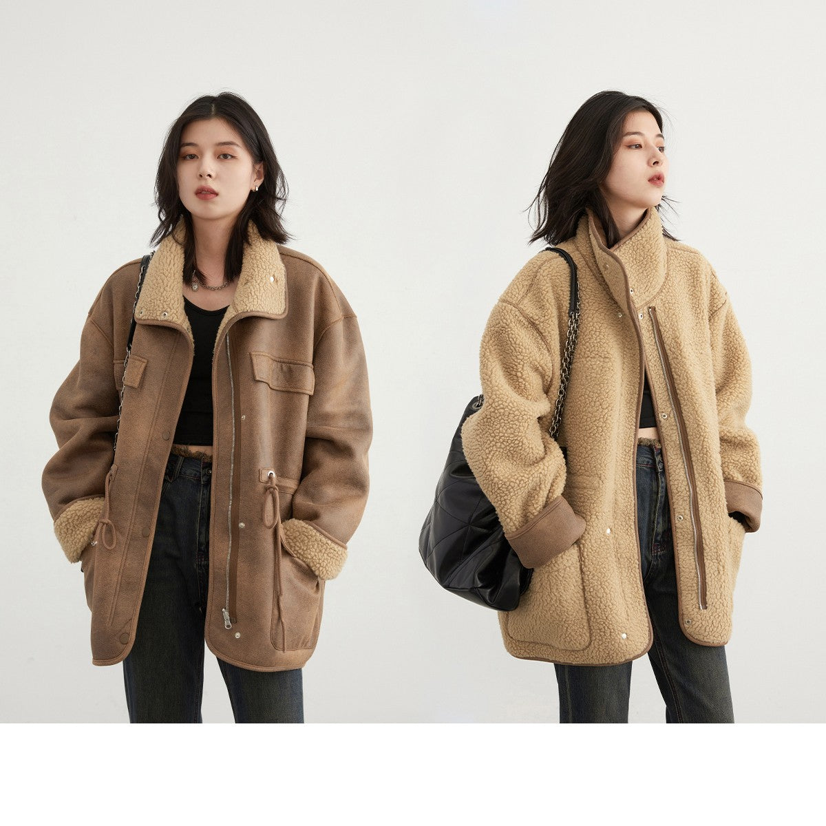 Women's Motorcycle Clothing Suede Lamb Wool Reverse Coat Best YouTube Store