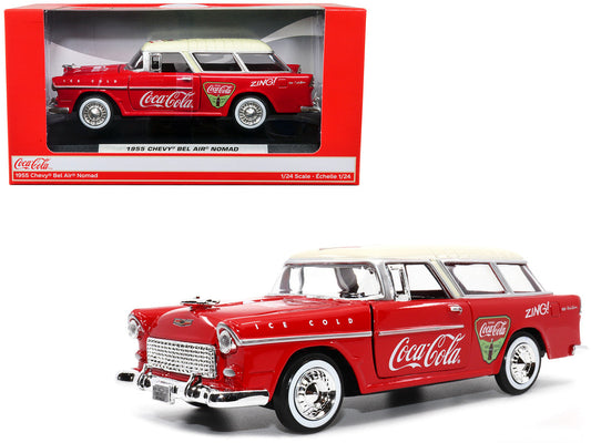 1955 Chevrolet Bel Air Nomad Red with White Top "Coca-Cola" 1/24 Diecast Model Car by Motor City Classics LuxuryLifeWay Online Store