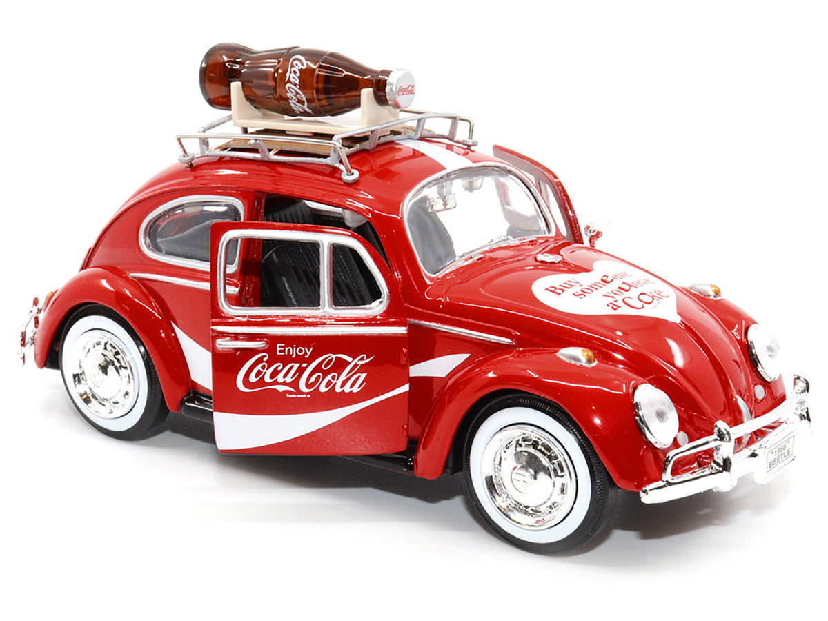 1966 Volkswagen Beetle Red "Enjoy Coca-Cola" with Roof Rack and Accessories 1/24 Diecast Model Car by Motor City Classics LuxuryLifeWay Online Store