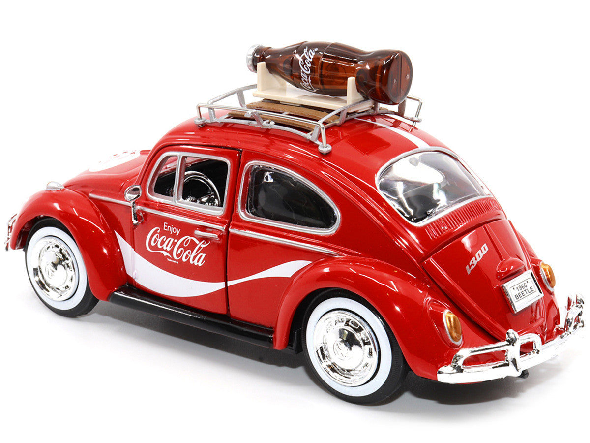 1966 Volkswagen Beetle Red "Enjoy Coca-Cola" with Roof Rack and Accessories 1/24 Diecast Model Car by Motor City Classics LuxuryLifeWay Online Store