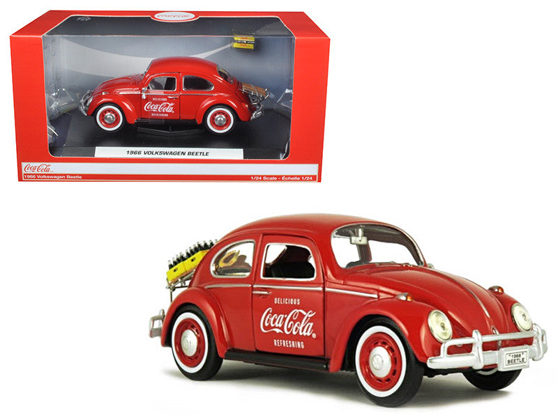 1966 Volkswagen Beetle with Rear Luggage Rack Red with Two Bottle Cases "Coca-Cola" 1/24 Diecast Model Car by Motorcity Classics LuxuryLifeWay Online Store